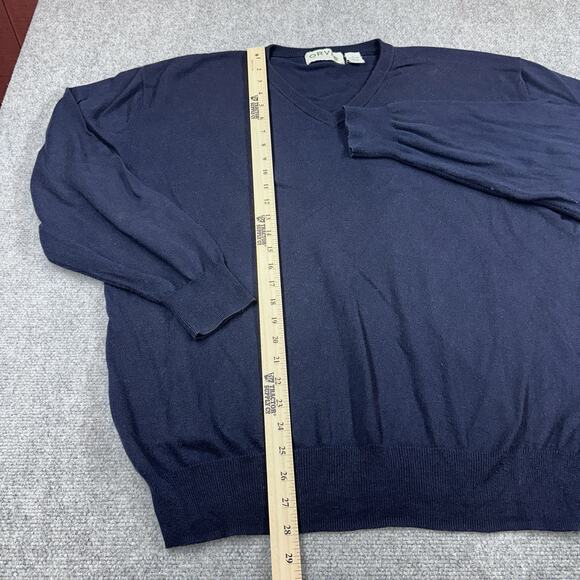 Orvis Sweater Men's Size L Navy Blue V Neck Pullover Cotton Cashmere Blend - Picture 3 of 6